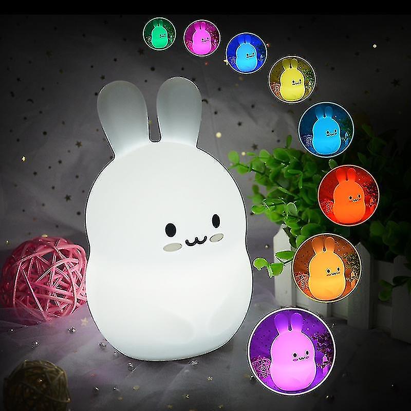 Cute Bunny Kids Night Light Led7 Color Changing Animal Squishy Silicone Lamp Tap Remote Control