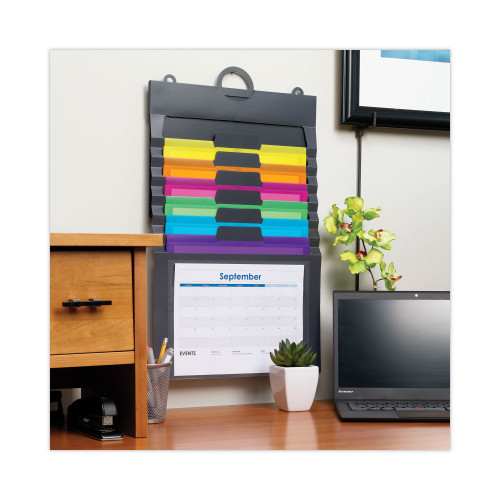 Smead Cascading Wall Organizer， 6 Sections， Letter Size， 14.25 x 24.25， Gray， Neon Green， Neon Orange， Neon Pink， Purple， Yellow (92060)