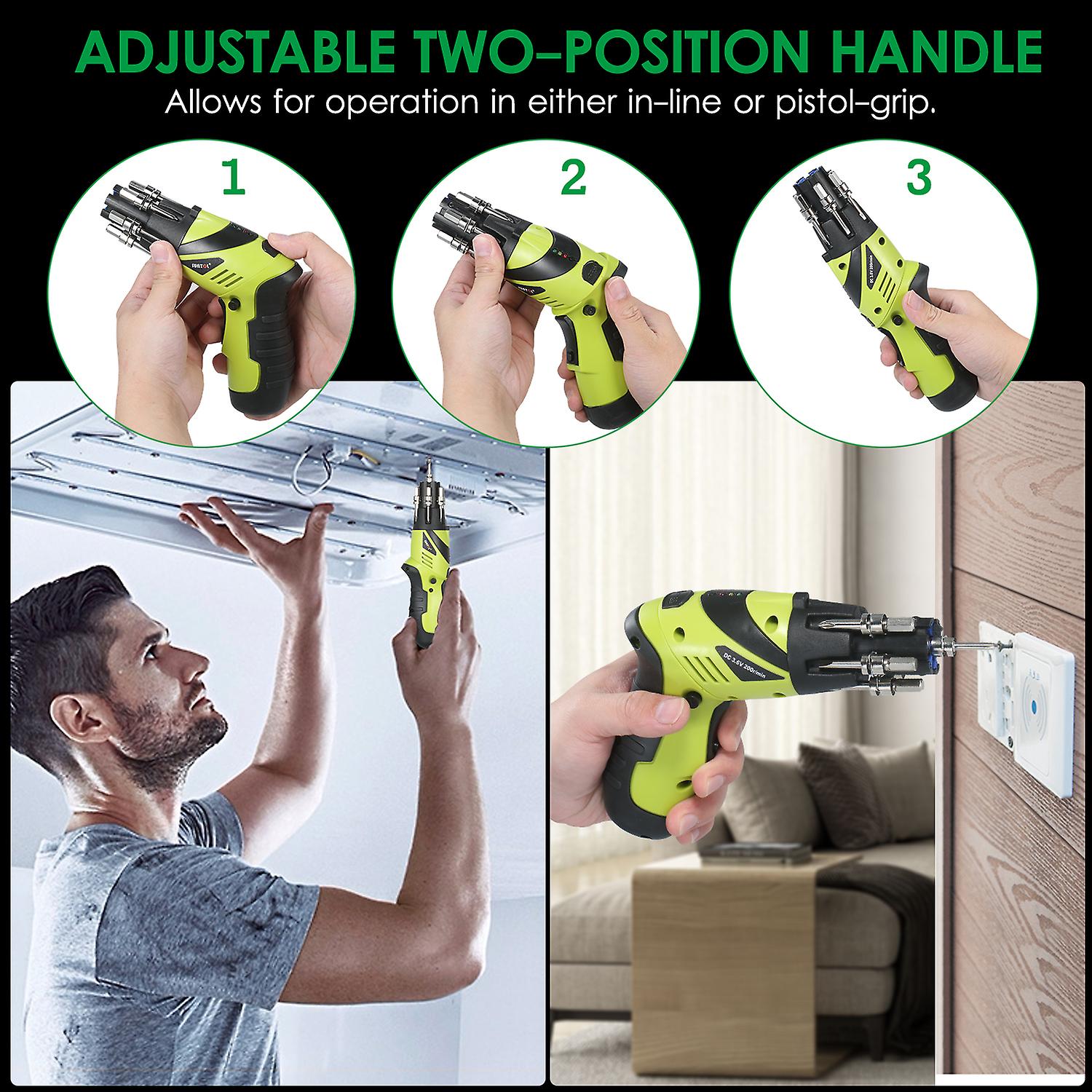 12-piece 3.6v Rechargeable Cordless Screwdriver Kit 1/4 Inch Drive 6n.m Power Screwdriver Set With Extension Screwdriver Bits Sockets Led Light Two-po