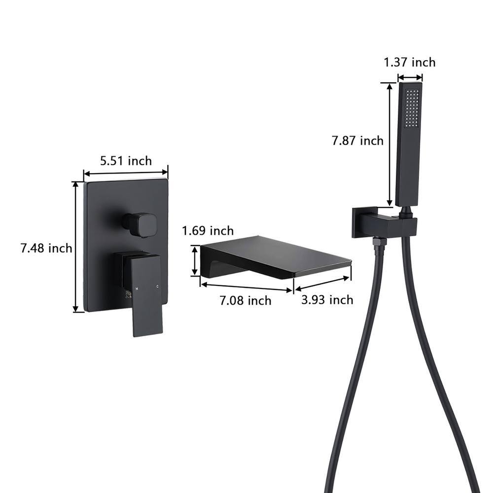 Tahanbath Single-Handle Wall Mounted Roman Tub Faucet with Hand Shower in Matte Black MS-BBB12MB-KXC