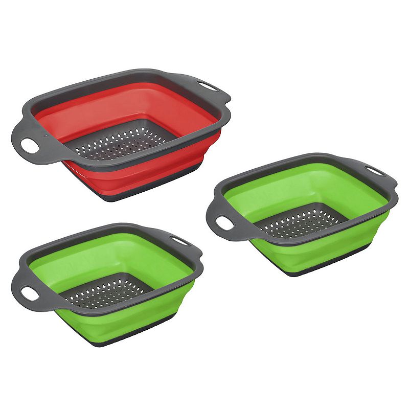 Collapsible Colander 3 Pcs Silicone Foldable Strainer， 1 Large 2 Small