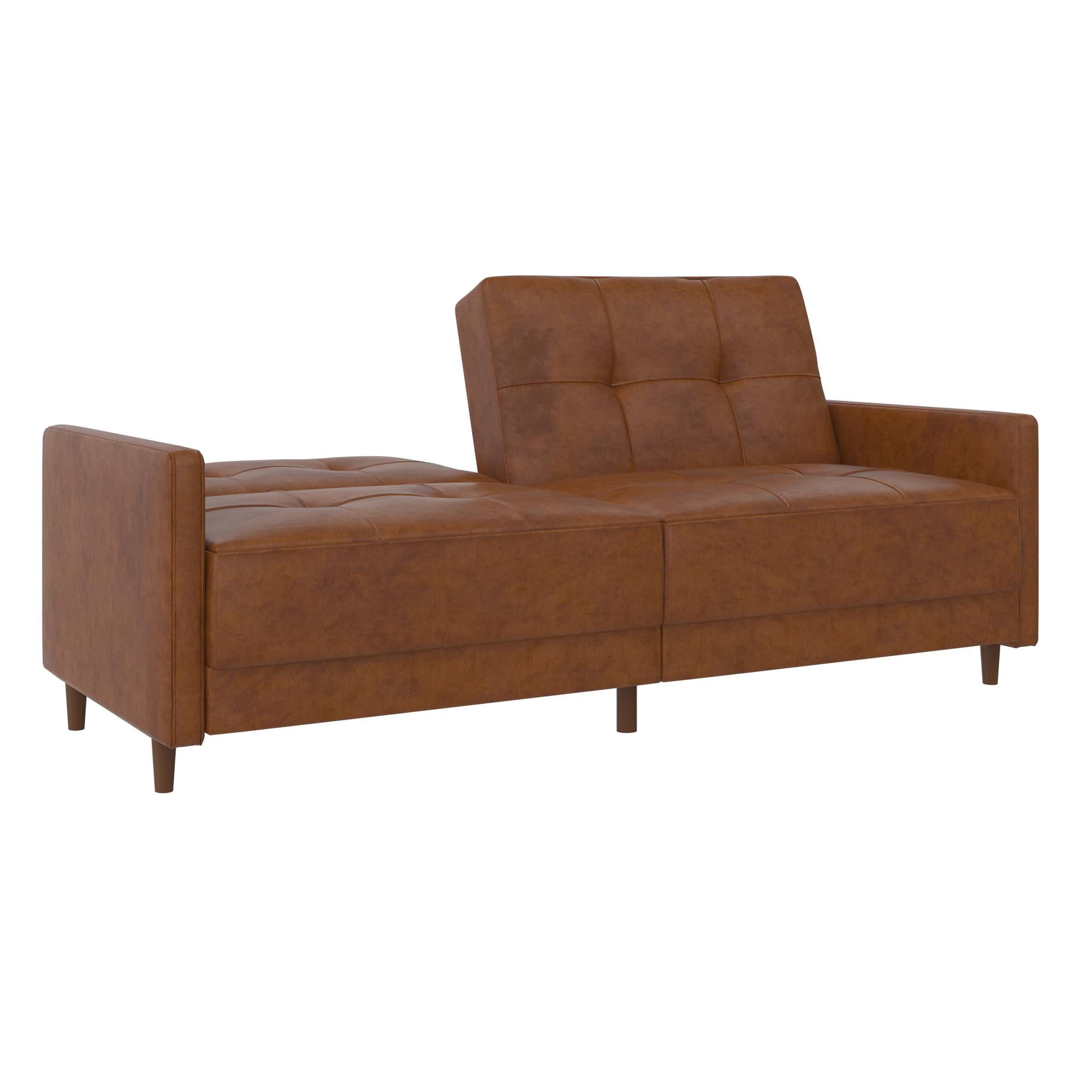 Desert Fields Adera Coil Futon, Camel Faux Leather