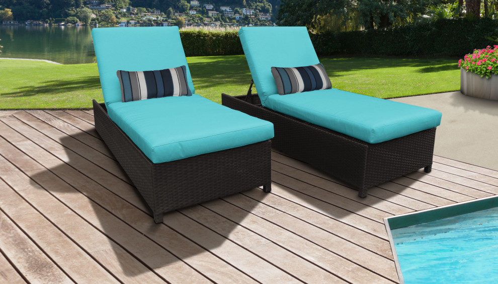 Barbados Wheeled Chaise Set of 2 Outdoor Wicker Patio Furniture in Aruba   Tropical   Outdoor Chaise Lounges   by TKClassics  Houzz