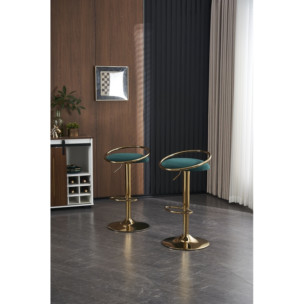 Bar Stools Set of 2 Counter Height Adjustable velvet Padded 360° Swivel Bar Chairs