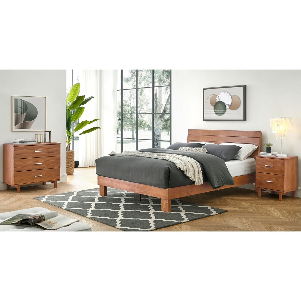 MUSEHOMEINC Low Profile Modern Wooden Platform Bed with Adjustable Height Headboard for Bedroom No Box Spring Needed