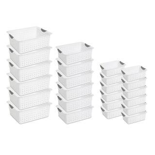 Sterilite Multi-Size White Plastic Storage Basket Organizer Bundle Set (30-Pieces) 6x16268006 + 12x 16248006 + 12x 16228012