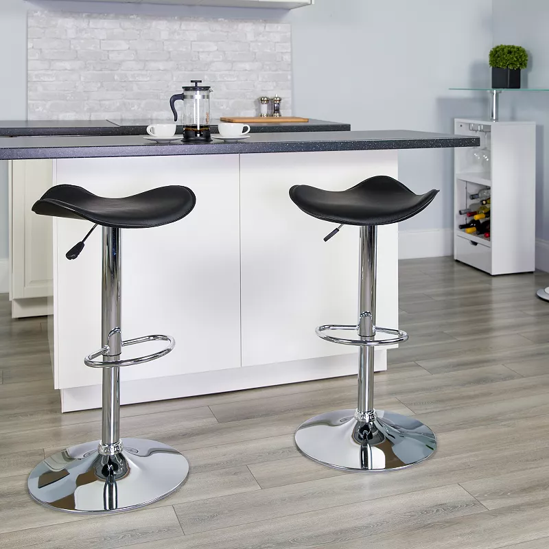 Emma and Oliver 2 Pack Contemporary Vinyl Adjustable Height Barstool with Wavy Seat and Chrome Base