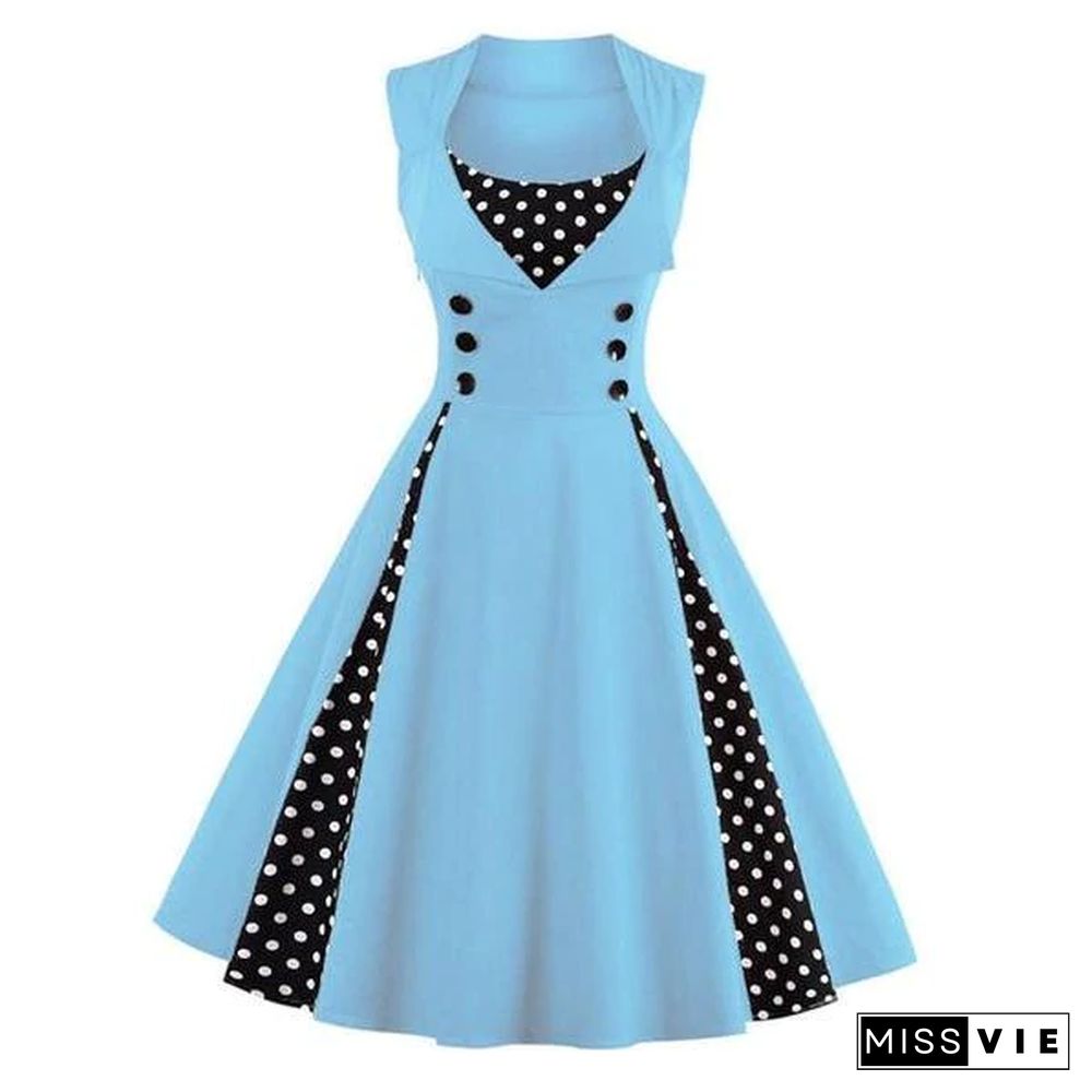 Plus Size Women Robe Retro Vintage Dress Dot Swing Pin Up Summer Party Dresses