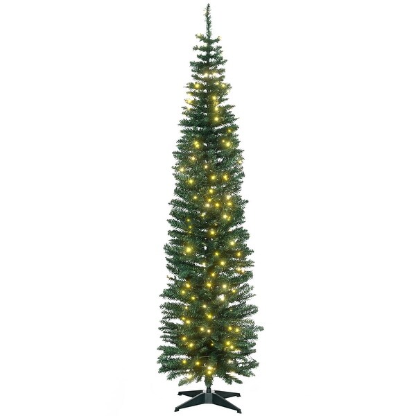 HOMCOM 7ft Tall PreLit Slim Noble Fir Artificial Christmas Tree with Realistic Branches，200 Warm White LED Lights，Green