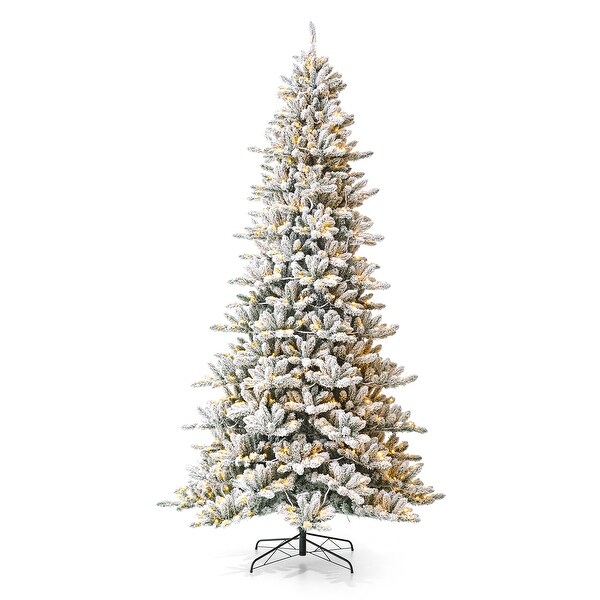 Glitzhome 6FT/7.5FT/9FT/11FT Snow Flocked Prelit Artificial Fir Christmas Trees