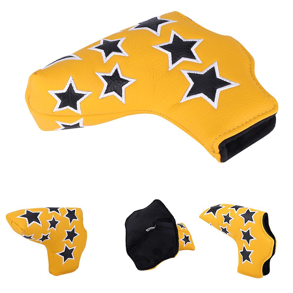 L Shape Pu Leather Star Embroidery Semicircular Waterproof Thicken Plush Golf Putter Head Cover Club Headcovers Accessoryyellow