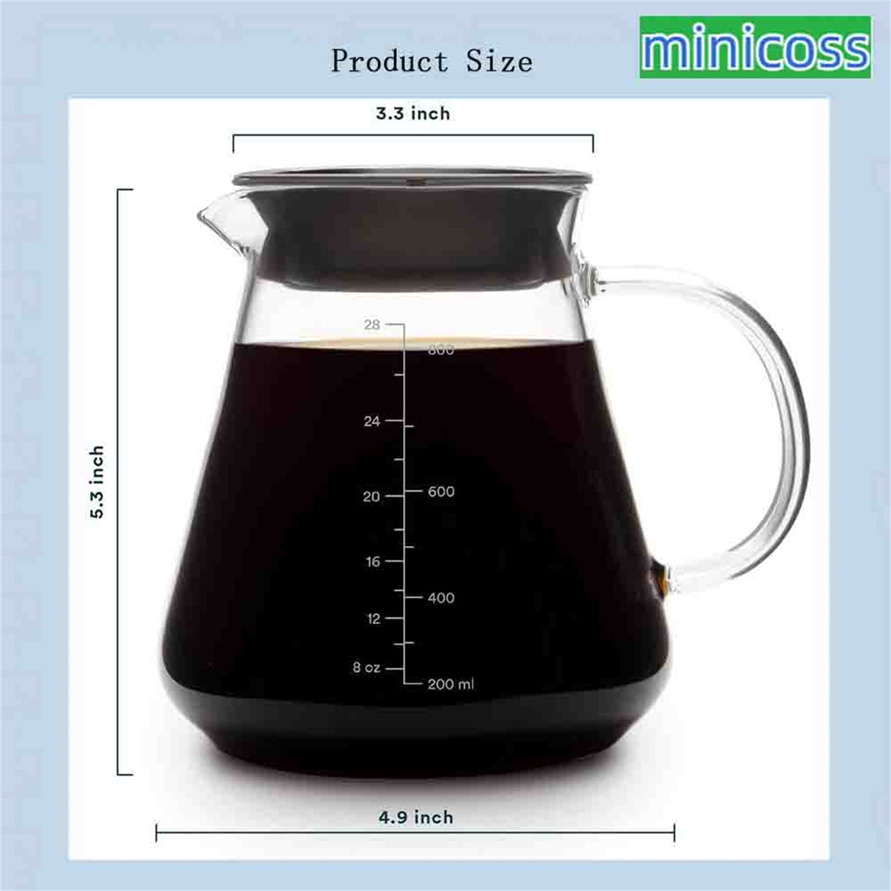 Glass Range Coffee Server For Pour Over Coffee & Tea - 800ml/27oz Microwave Safe