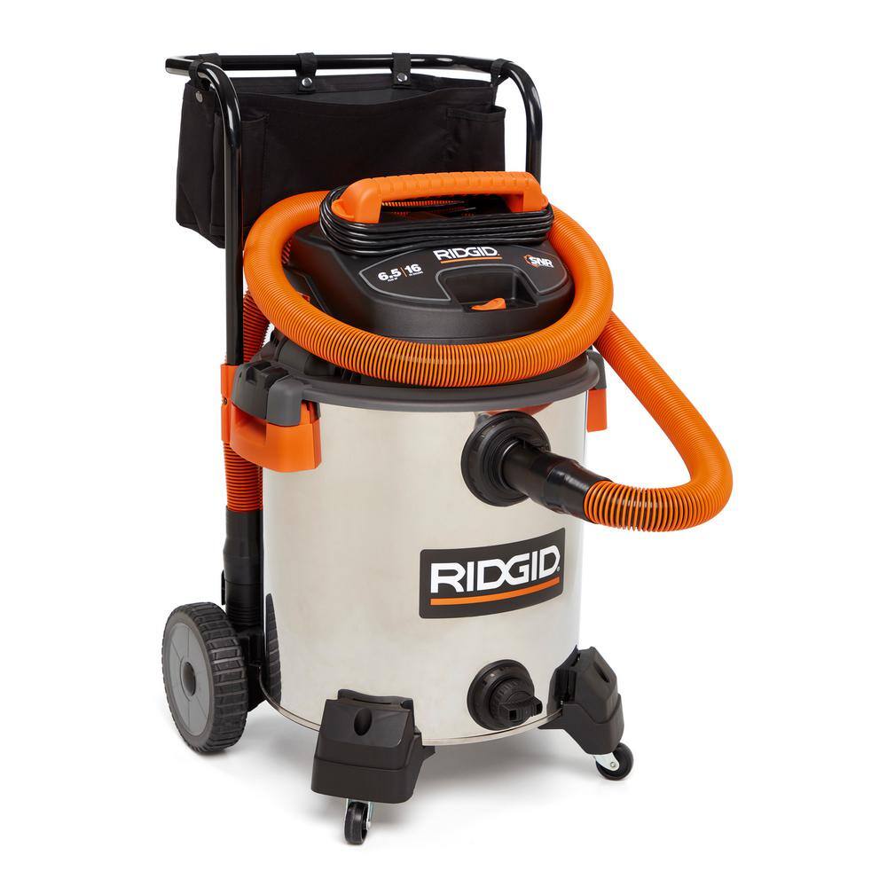 RIDGID 16 Gal. 6.5 Peak HP Stainless Steel WetDry Shop Vac with Fine Dust Filter 7 ft. Hose 10 ft. Pro Hose and Accessories WD1956B