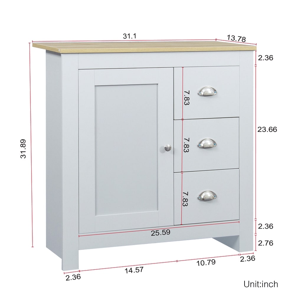 Kitchen Sideboard Buffet Storage Cabinet with 3 Drawers and Door