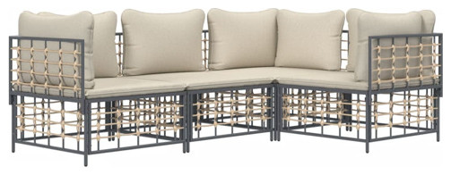 vidaXL Patio Furniture Set 4 Piece Sofa with Cushions Anthracite Poly Rattan   Tropical   Outdoor Sofas   by vidaXL LLC  Houzz