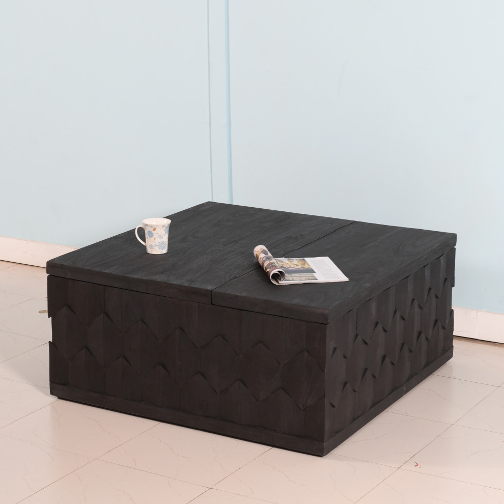 Onyx Storage Cocktail Table in Dark Gray on Mango Solid Wood   Transitional   Coffee Tables   by Moti  Houzz