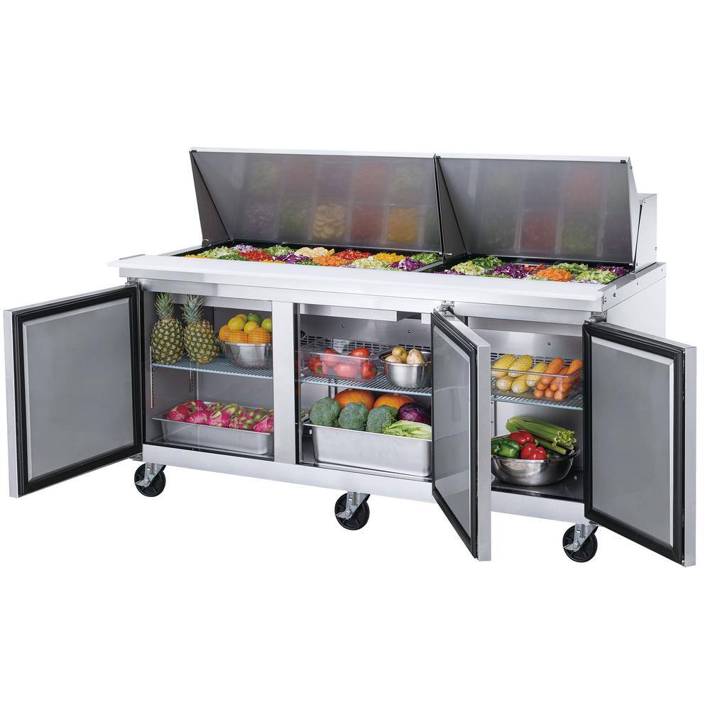 Elite Kitchen Supply 72.25 in. W 17.6 cu. ft. 3-Door Commercial Food Prep Table Refrigerator with Mega Top in Stainless Steel EKS-ESP71M