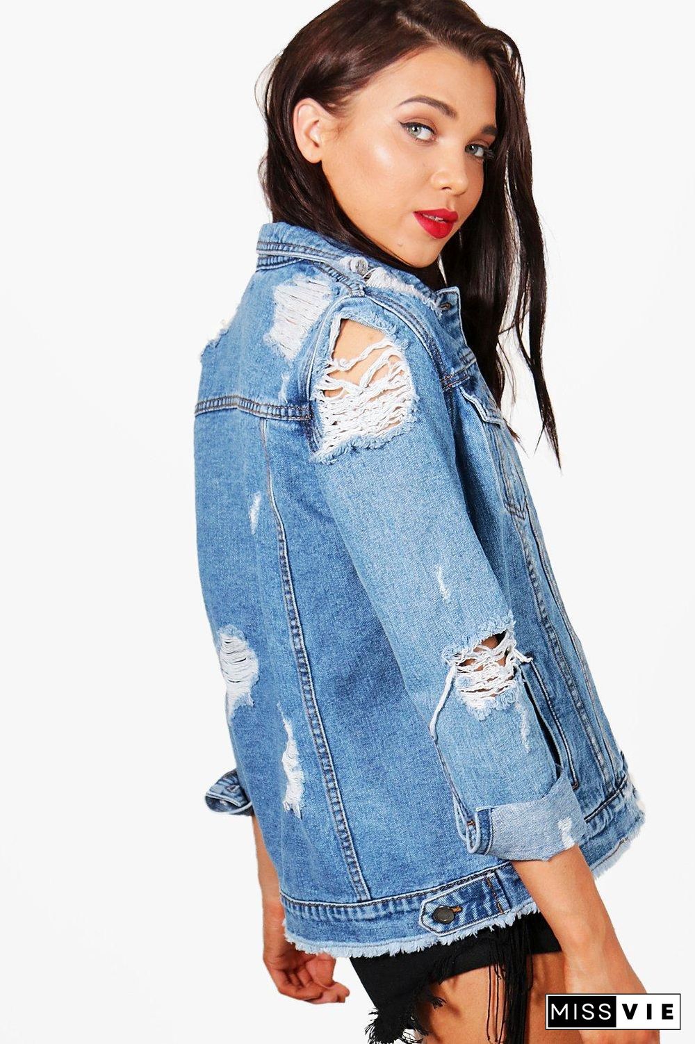 Blue Ripped Denim Jacket