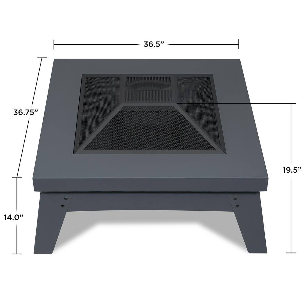 Real Flame Breton 37 in. x 20 in. Square Steel Wood-Burning Fire Pit in Gray with Spark Screen and Protective Cover 940-GRY