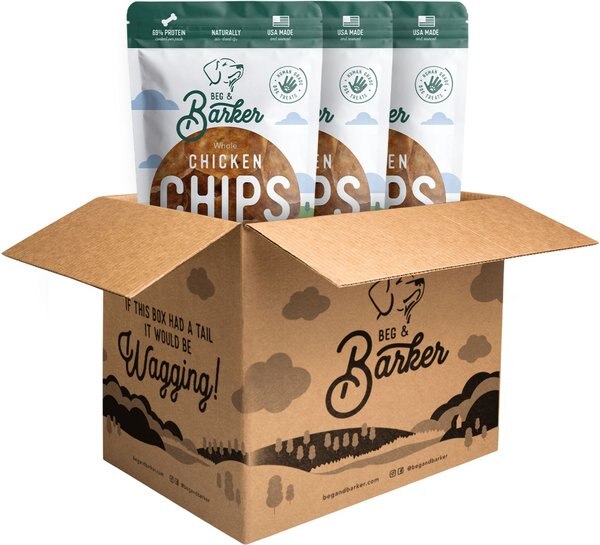 Beg and Barker Triple Whole Chicken Chips Natural Single Ingredient Dog Treats， 8-oz bag， case of 3