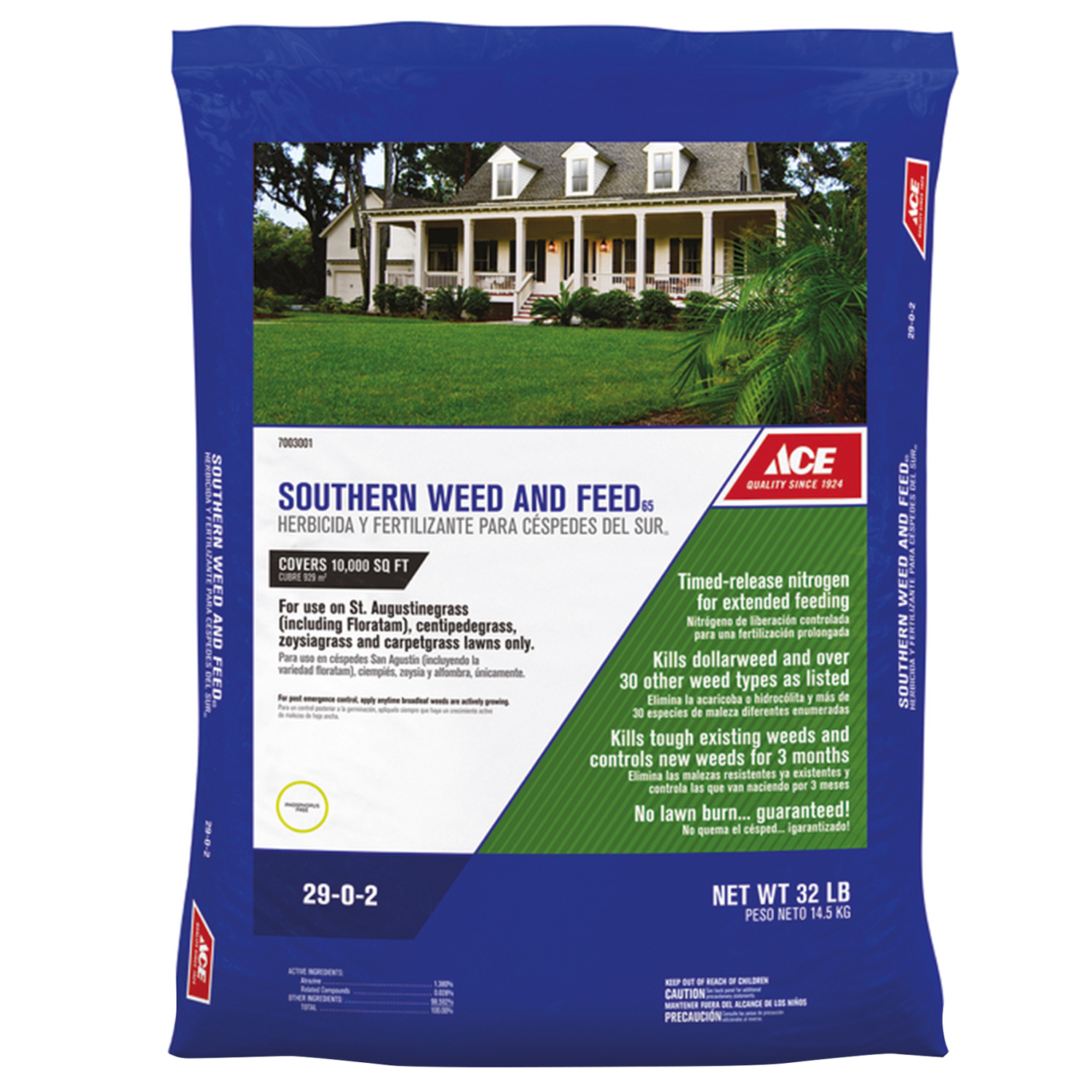 Ace Southern Weed and Feed Lawn Fertilizer For Multiple Grass Types 10000 sq ft