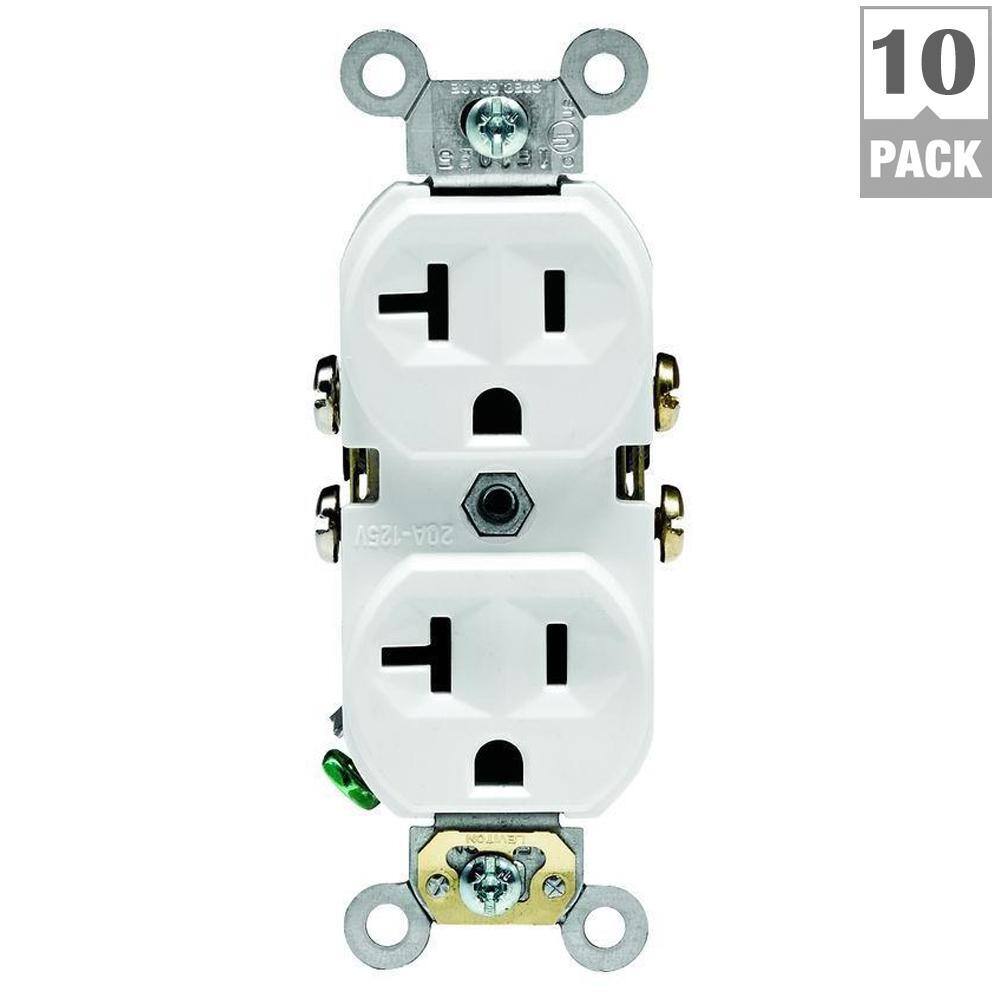 Leviton 20 Amp Commercial Grade Duplex Outlet White (10-Pack) M02-CBR20-WMP