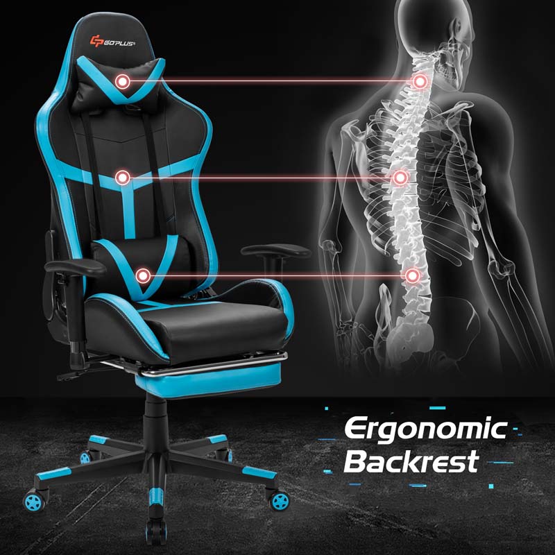 Computer Gaming Chair, Ergonomic High Back Massage Racing Chair, Swivel Office Chair with Footrest & Adjustable Armrests