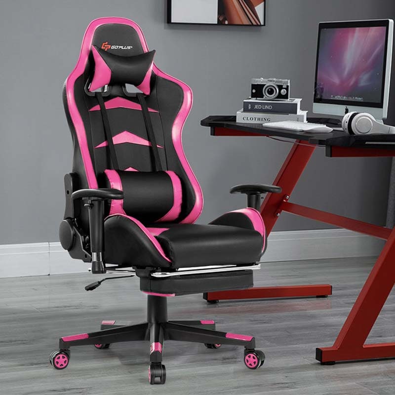 PU Leather Massage Gaming Chair with Footrest, Height Adjustable High Back Ergonomic Gamer Racing Recliner, Swivel PC Game Chair Office Chair