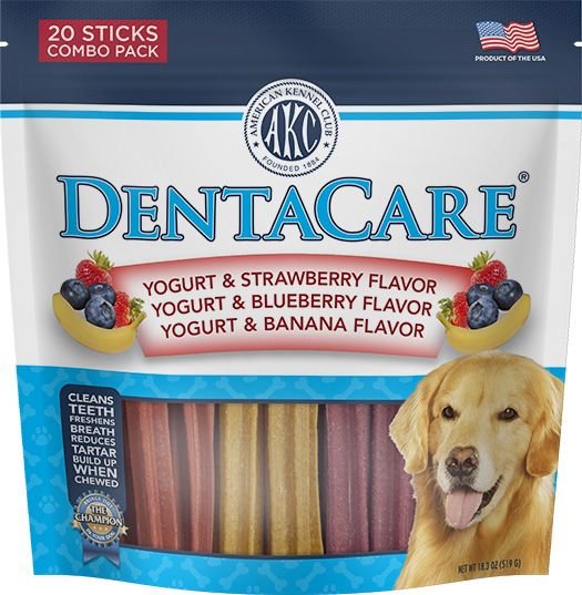 American Kennel Club Dentacare Yogurt with Strawberry Blueberry and Banana Flavor Dental Dog Treats Combo， Large， 20 count