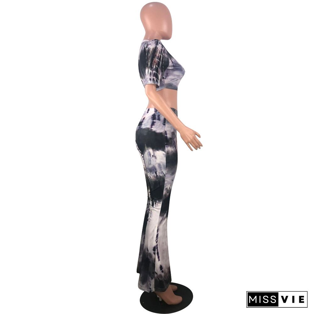 Fashion Tie-dye Flared Pants Two Pieces Set