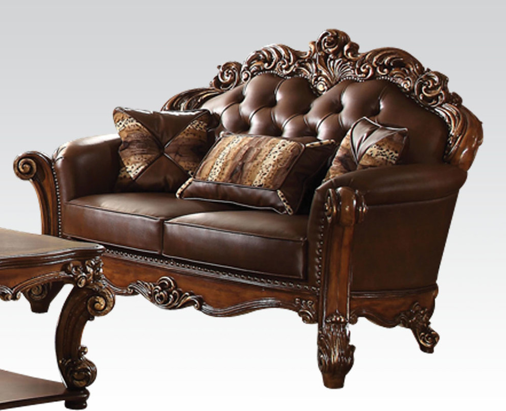 Acme Vendome Loveseat With 2 Pillows  Cherry   Victorian   Loveseats   by Emma Mason  Houzz