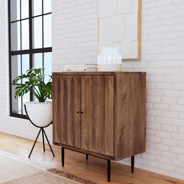 Mercada Modern Storage Console 3d Front Panels Solid Wood 2 Door Powell