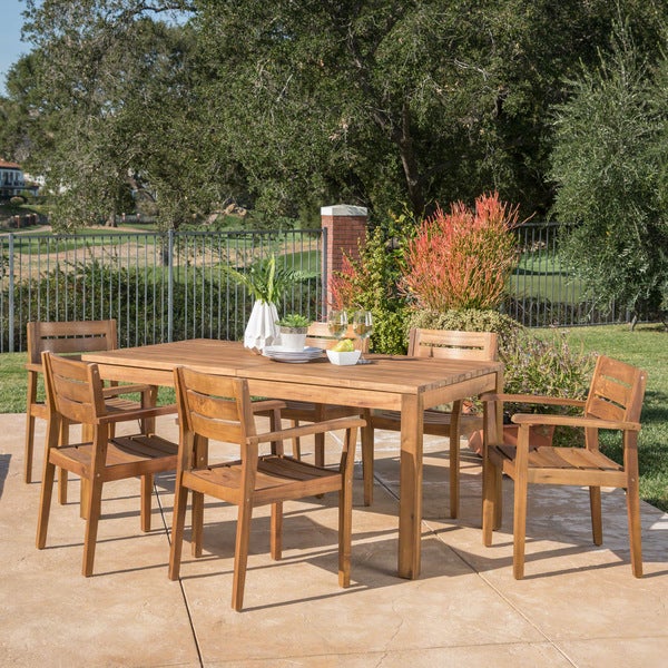 Wilson Outdoor Wood Expandable Rectangle Dining Set by Christopher Knight Home - Overstock - 20102297