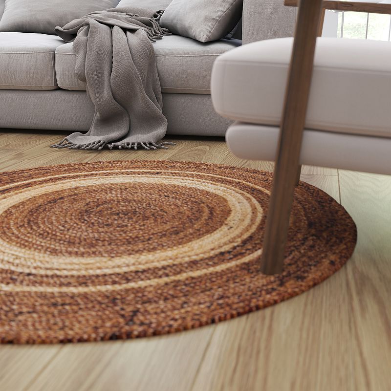 Merrick Lane 4 Foot Round Natural Fiber Braided Indoor Jute Area Rug