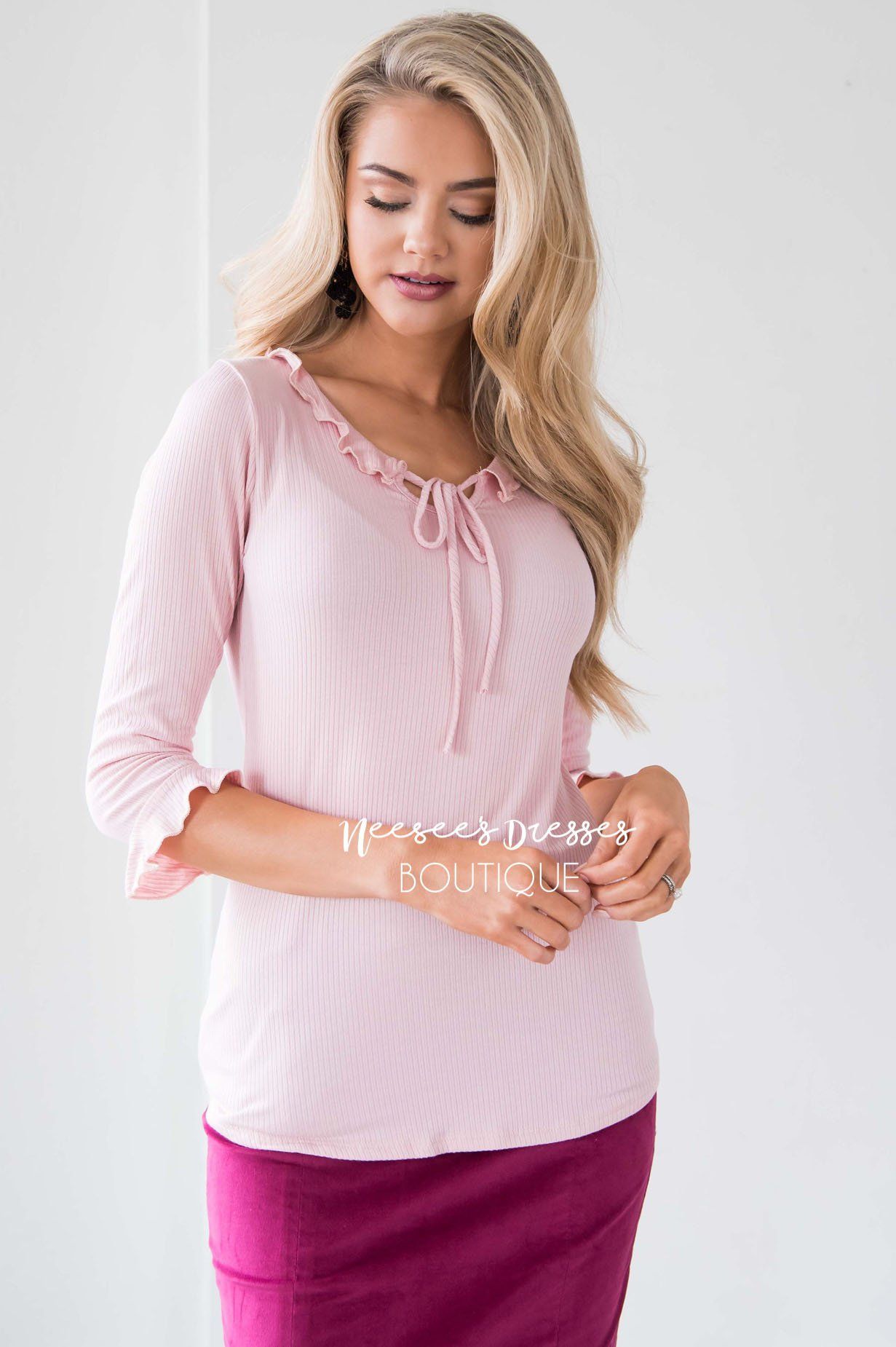 Ruffle Tie Neck Bell Sleeve Top