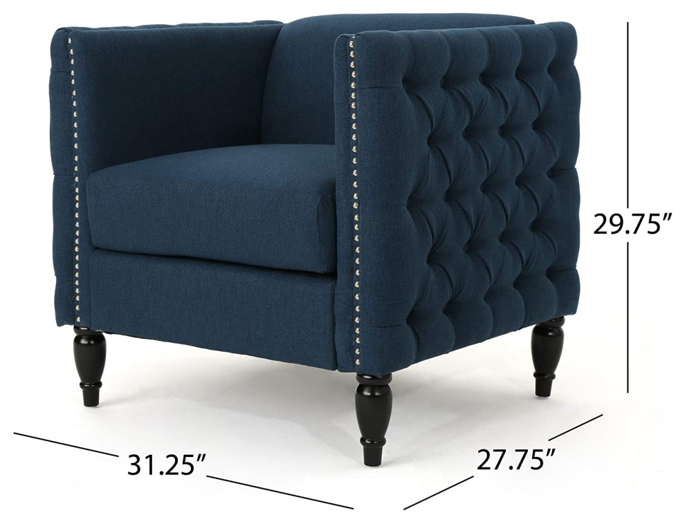 Modern Armchair  Padded Seat and Low Back With Outside Button Tufting  Navy Blue   Traditional   Armchairs And Accent Chairs   by Declusia  Houzz