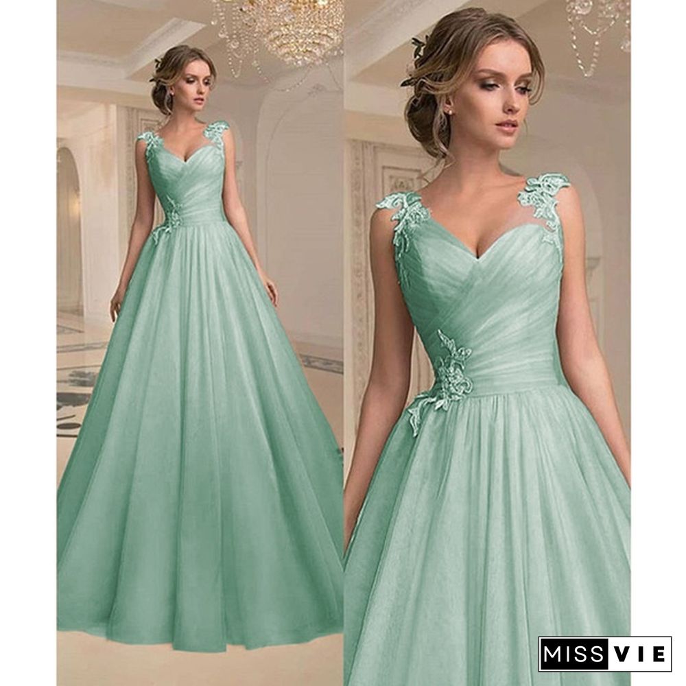 New Arrival Fashion Women Sweet Girls Sleeveless A-line Wedding Party Dress Guaze Prom Dress Long Evening Dress Plus Size S-5XL