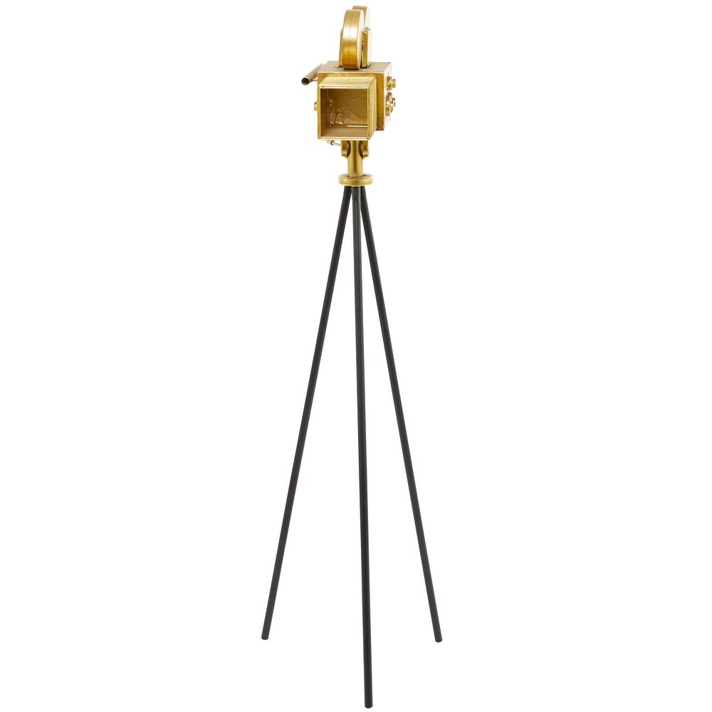 Gold Metal Camera Film Sculpture with Tripod Stand   14.00W x 12.00L x 43.00H