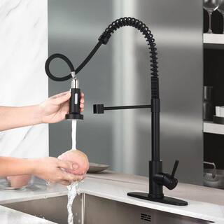 YASINU Single-Handle Deck Mount Pull Down Sprayer Kitchen Faucet with Deckplate Included in Stainless Steel Matte Black YNAB432-MB