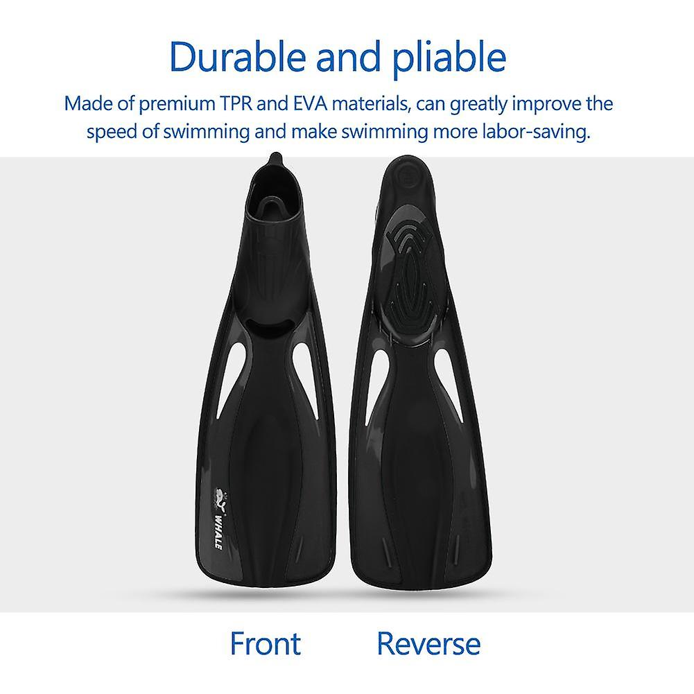 WHALE 1 Pair Adults Water Sports Snorkeling Diving Rubber Swimming Foot Fins Black (M)