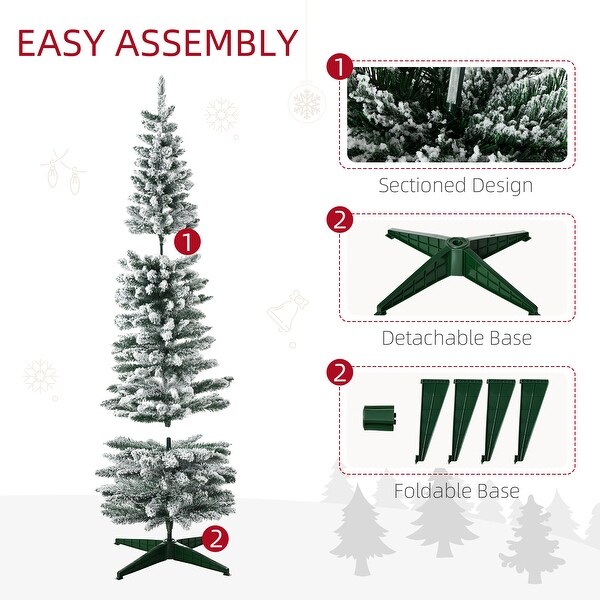 HOMCOM 6' Snow Flocked Artificial Pencil Christmas Tree，Slim Xmas Tree，Green