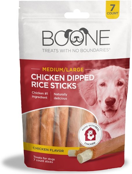 Boone Large Chicken Dipped Rice Stick Jerky Dog Treats， 7 count