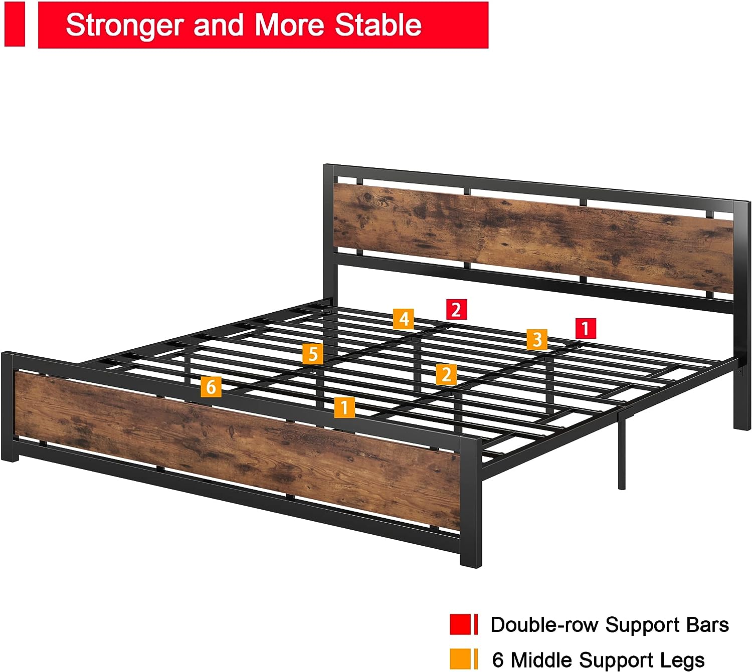 Industrial Platform Bed Frame with Headboard and Footboard, Strong Supports, Noise-Free, No Box Spring Required