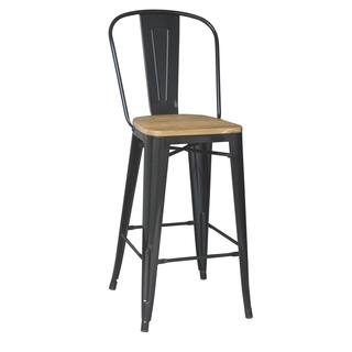 StyleWell Finwick Black Metal Backed Bar Stool with Natural Wood Seat (Set of 2) CW827A-29-BLK