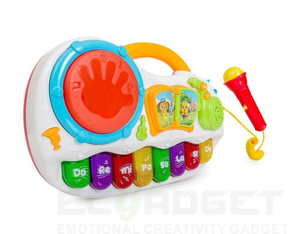 Play Baby Toys Discover And Play Music， Magical Piano With Sing Along Karaoke MIcrophone and Tap Me Drum Effect and Twisted DJ