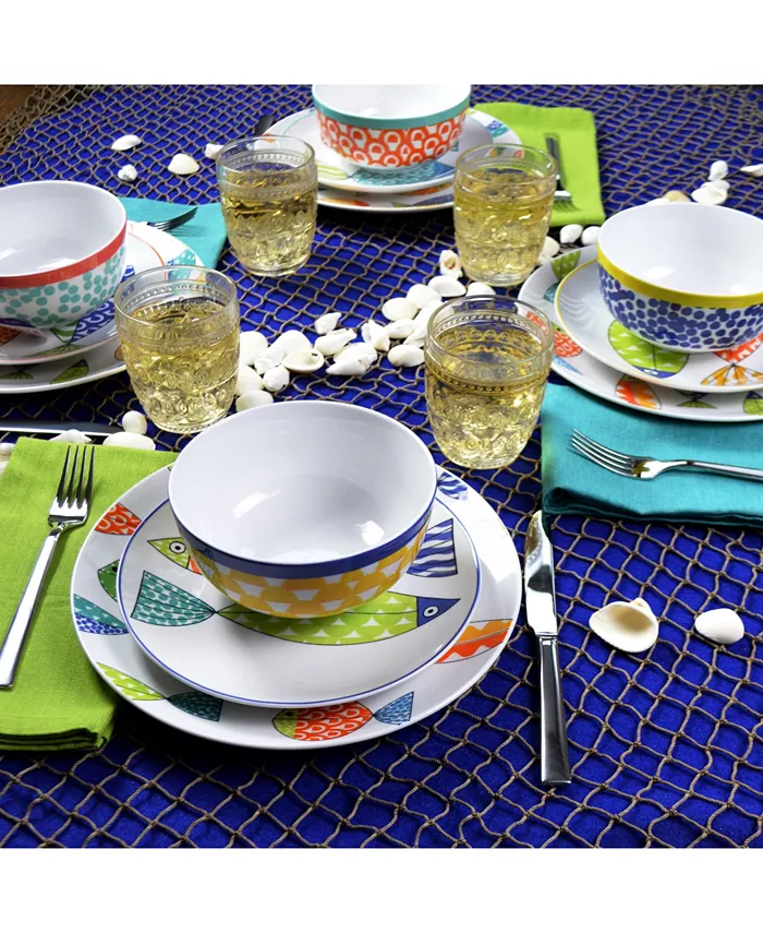 Euro Ceramica Fresh Catch 12 Piece Dinnerware Set Service for 4