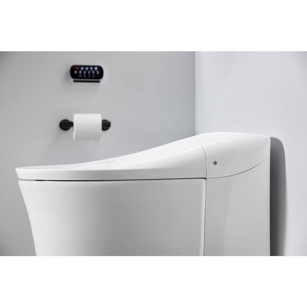 KOHLER Eir Comfort Height Intelligent 1-Piece 0.8 GPF Dual Flush Elongated Toilet in White with built in bidet Seat Included K-77795-0