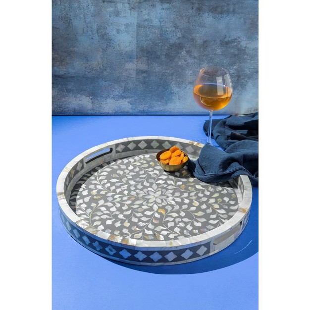 Gauri Kohli Jodhpur Mother Of Pearl Decorative Tray Grey