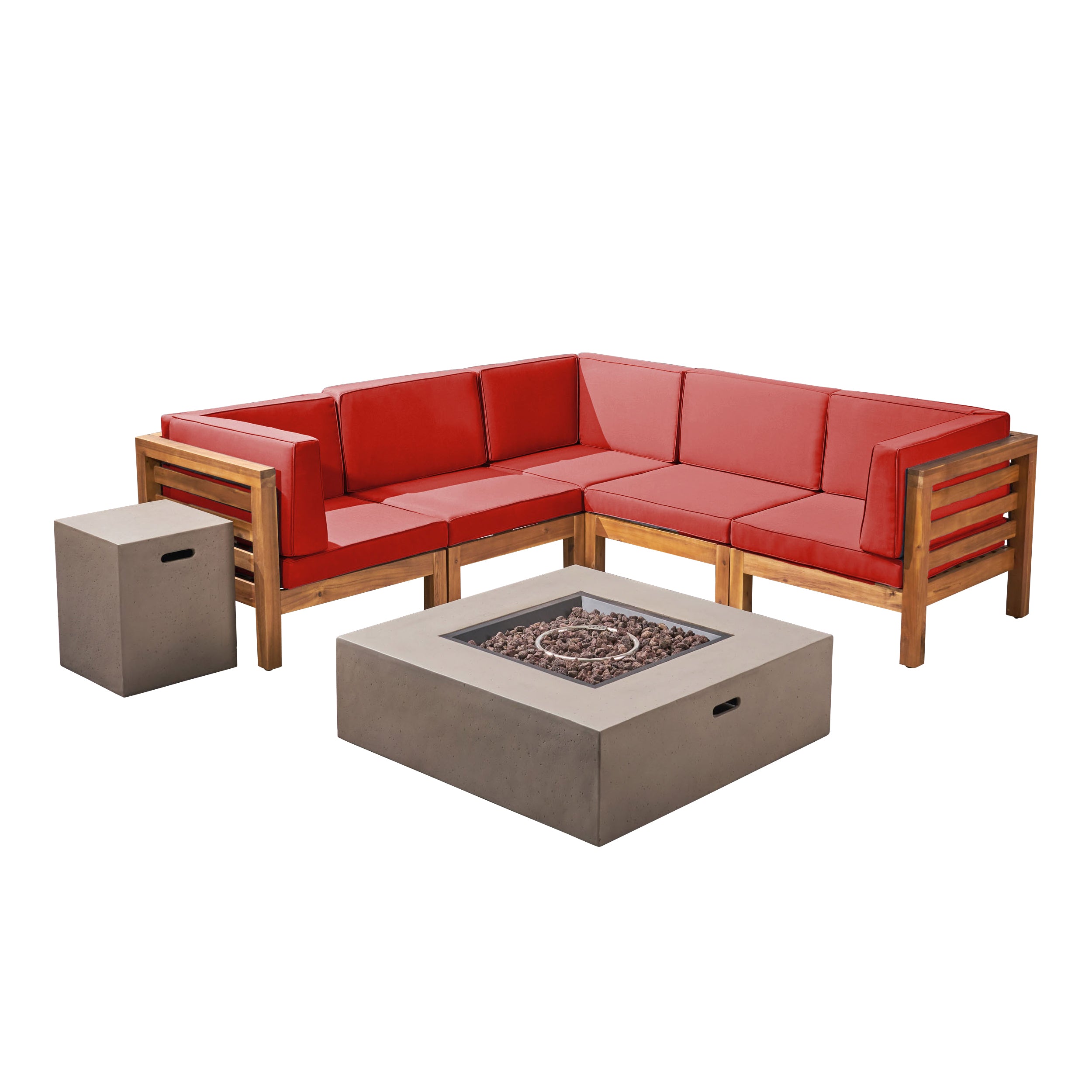 Ravello Outdoor V-Shaped Sectional Sofa Set with Fire Pit