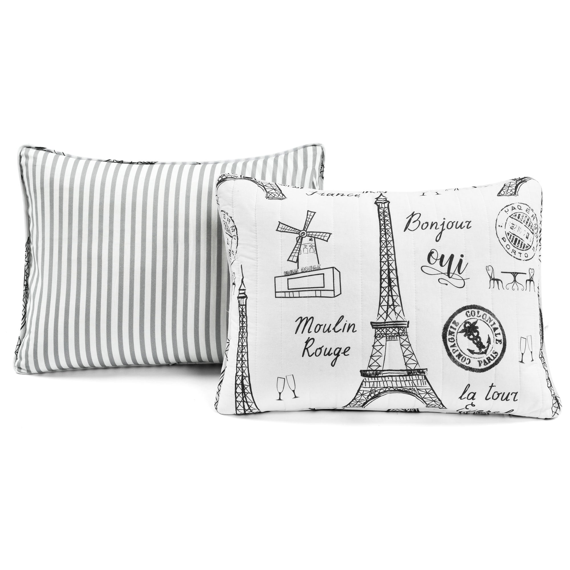 Paris Bonjour Reversible Cotton 3 Piece Quilt Set